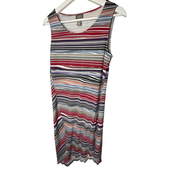 Chico’s Striped Tank Asymmetrical Dress Size 0 Small Stretch Casual - Picture 4 of 12
